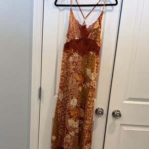 Free People Rust Floral Maxi Dress with lace trim